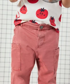 Pantalon relax bébé garçon en fibres recyclées rose avec poches