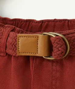 Pantalon relax bébé garçon en viscose labellisée rouille avec ceinture