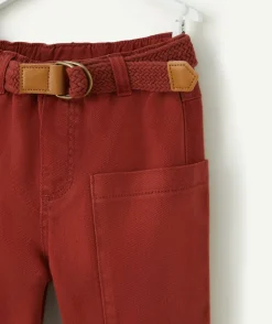 Pantalon relax bébé garçon en viscose labellisée rouille avec ceinture