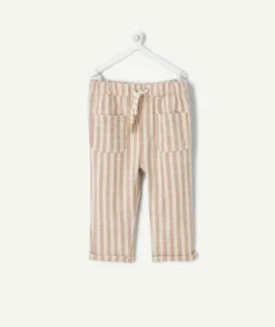 Pantalon relax bébé garçon rayé beige