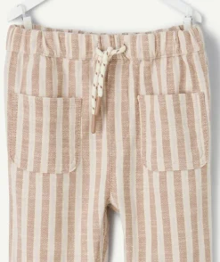 Pantalon relax bébé garçon rayé beige