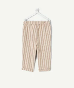 Pantalon relax bébé garçon rayé beige