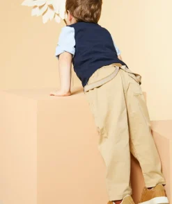 Pantalon relaxed bébé garçon beige avec bretelles amovibles