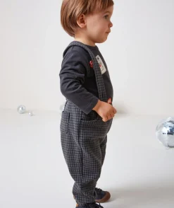 Pantalon sarouel bébé garçon à bretelles et carreaux
