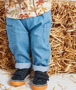 Pantalon sarouel bébé garçon effet denim bleu en coton lower impact