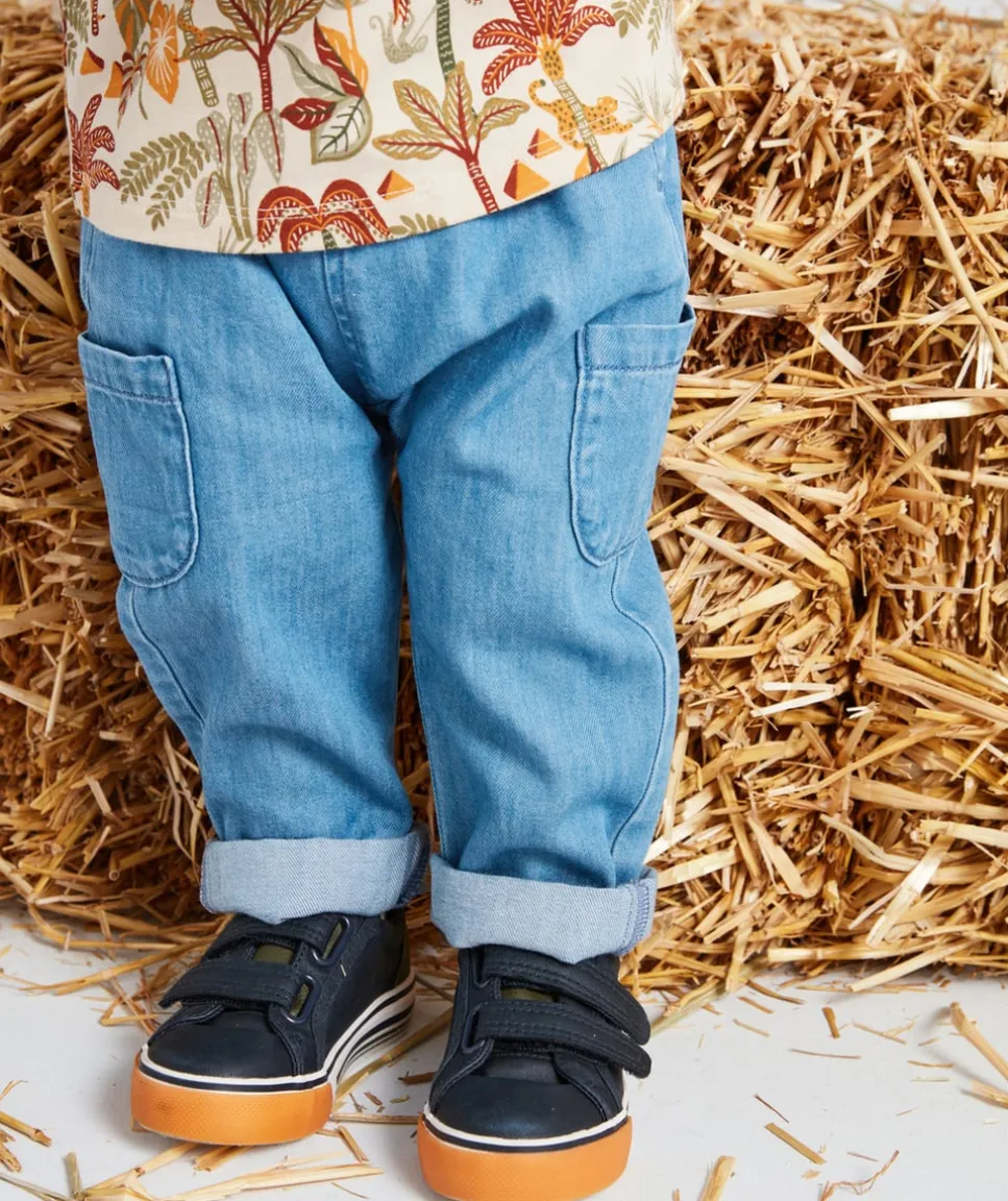 Pantalon sarouel bébé garçon effet denim bleu en coton lower impact