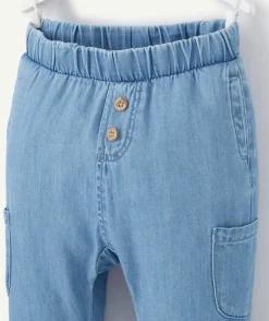 Pantalon sarouel bébé garçon effet denim bleu en coton lower impact