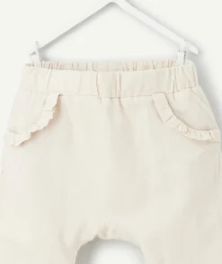 Pantalon sarouel naissance fille écru avec volants