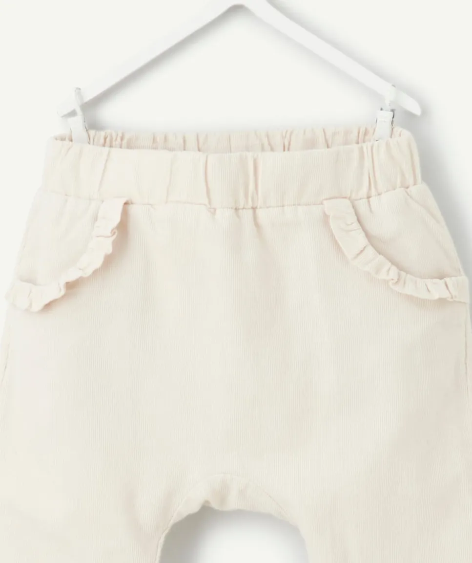 Pantalon sarouel naissance fille écru avec volants