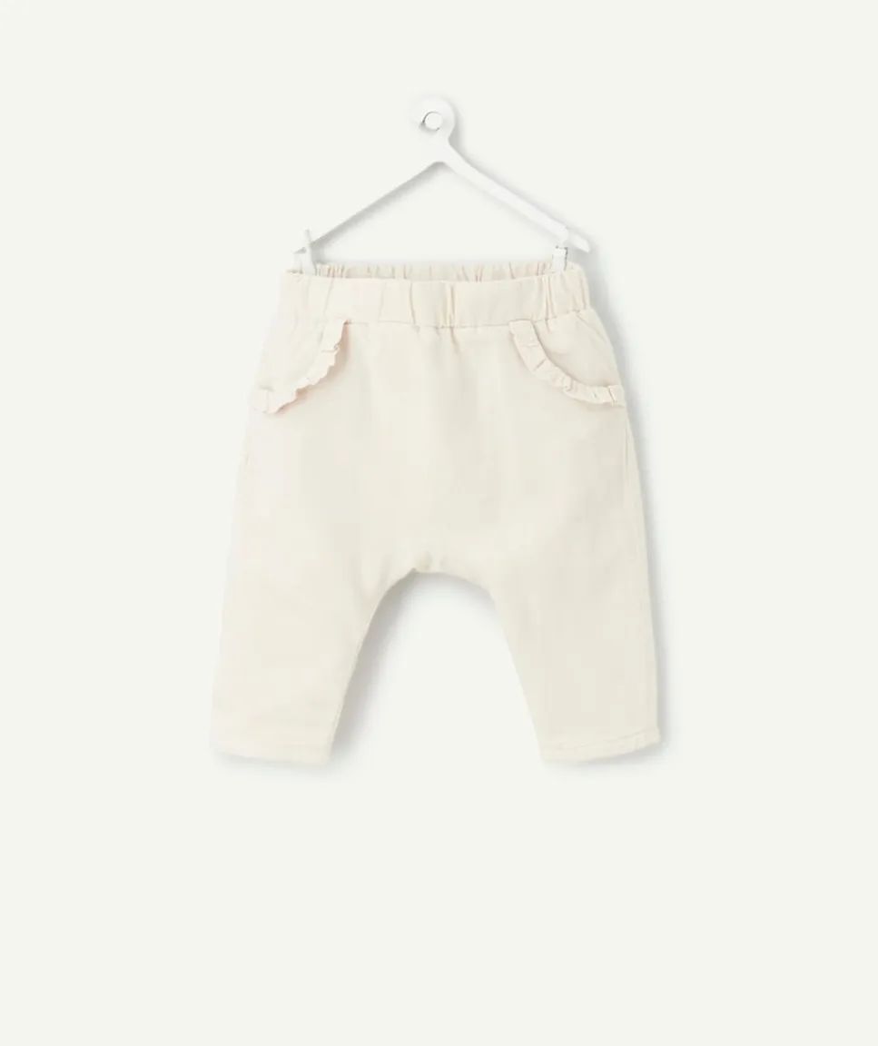 Pantalon sarouel naissance fille écru avec volants