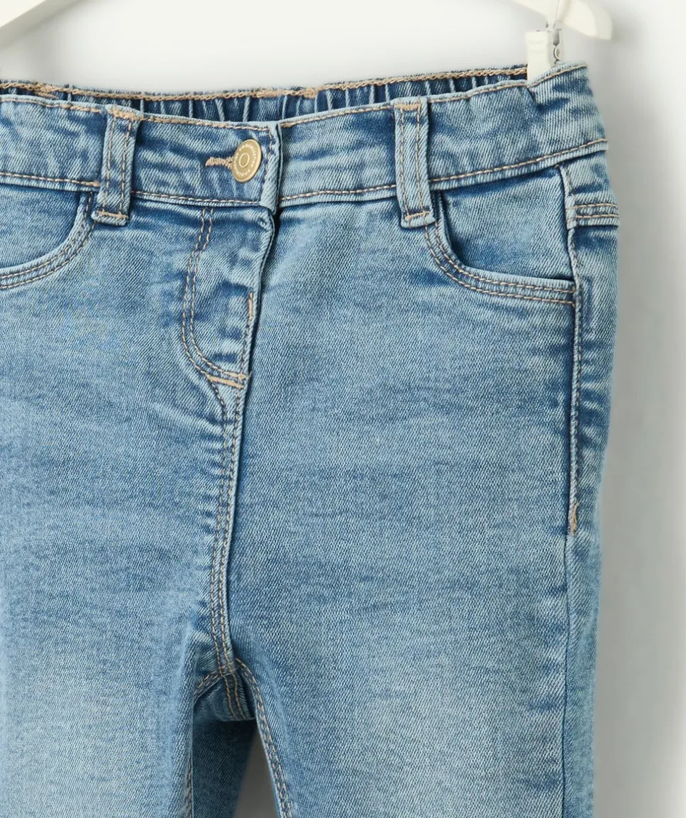 Pantalon slim bébé fille en denim bleu délavé lower impact