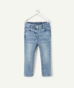 Pantalon slim bébé fille en denim bleu délavé lower impact