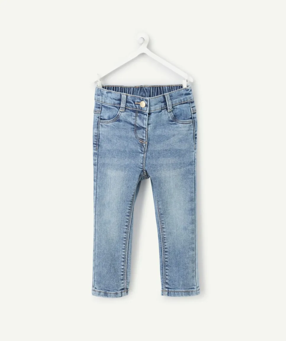 Pantalon slim bébé fille en denim bleu délavé lower impact