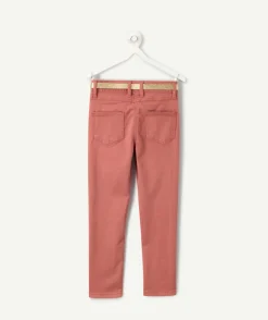Pantalon slim fille couleur rose ceinture