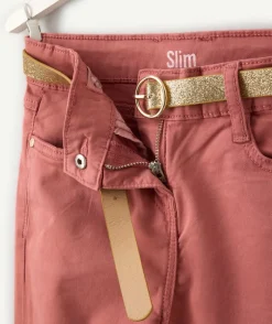 Pantalon slim fille couleur rose ceinture