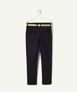 Pantalon slim fille noir ceinture couleur dorée