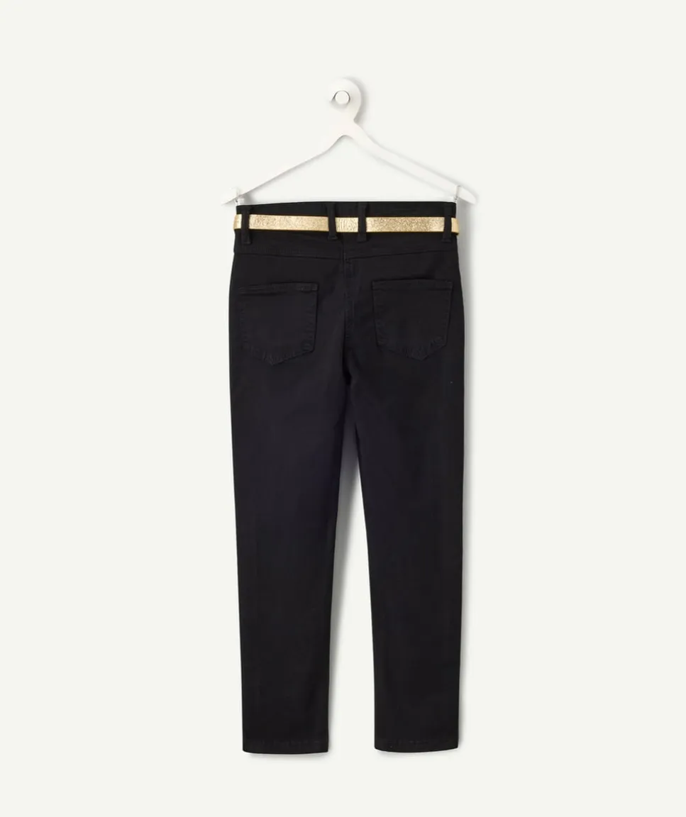 Pantalon slim fille noir ceinture couleur dorée