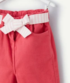 Pantalon wide leg bébé fille en denim lower impact rose avec ceinture