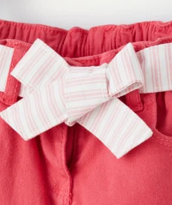 Pantalon wide leg bébé fille en denim lower impact rose avec ceinture