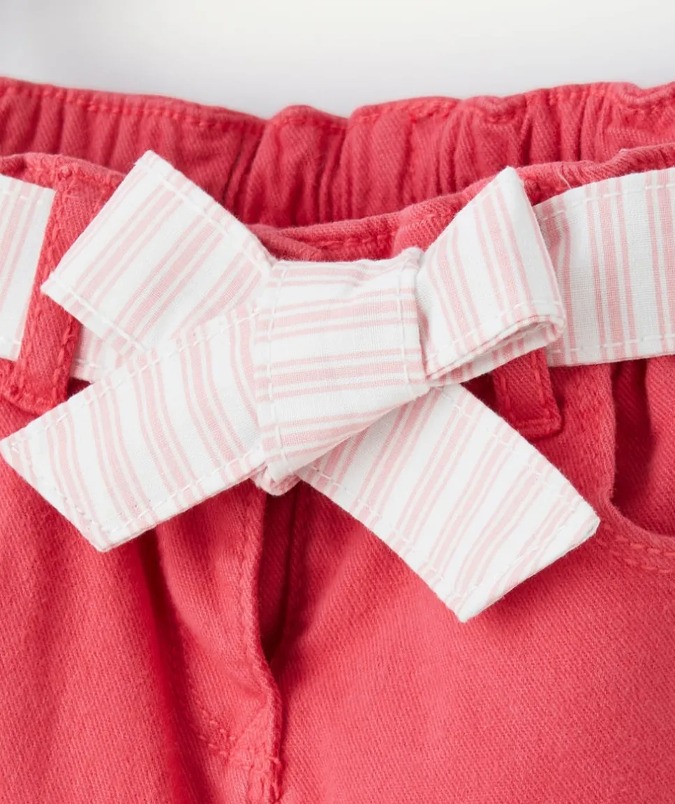 Pantalon wide leg bébé fille en denim lower impact rose avec ceinture