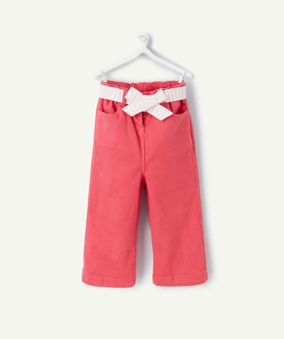 Pantalon wide leg bébé fille en denim lower impact rose avec ceinture