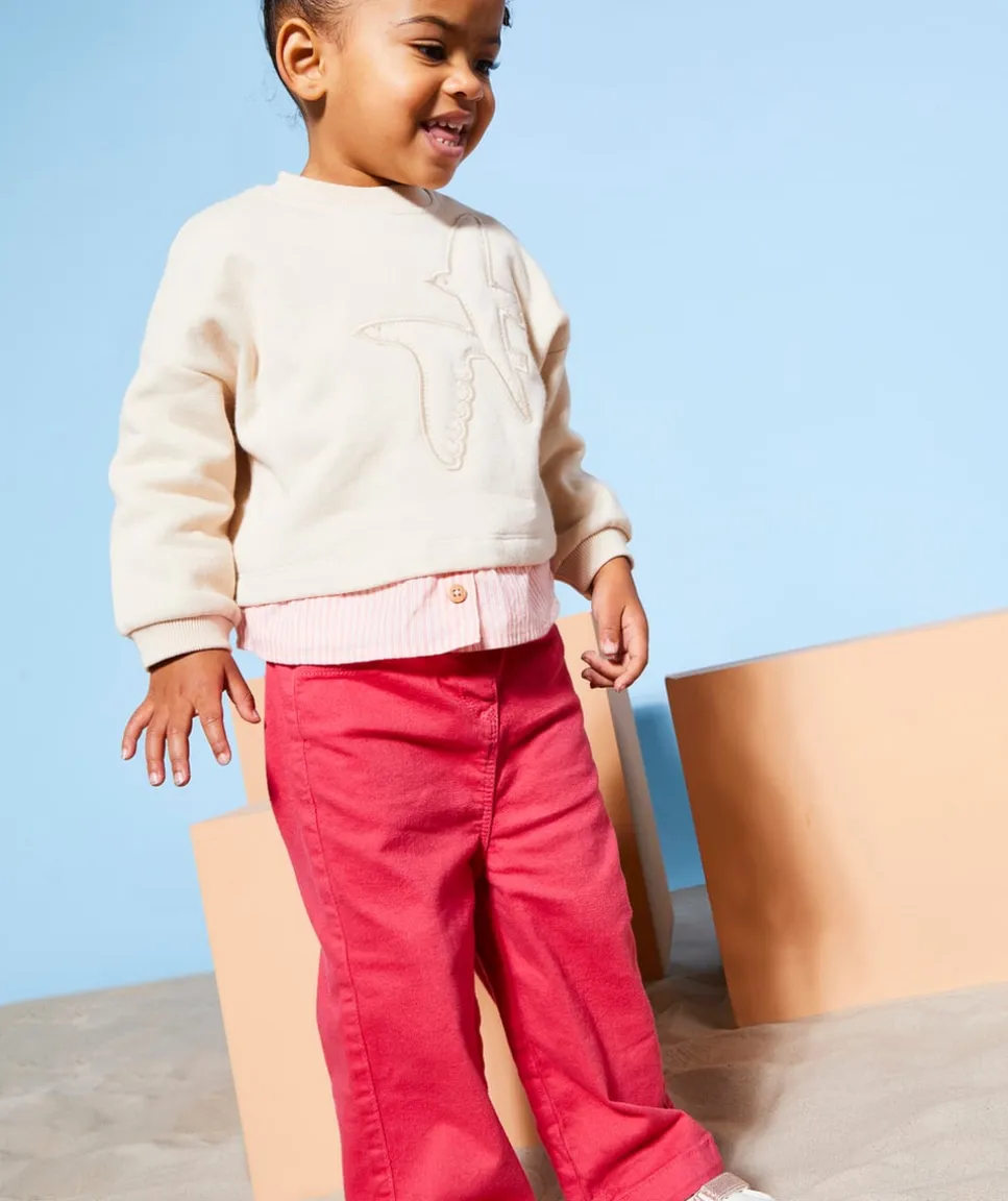 Pantalon wide leg bébé fille en denim lower impact rose avec ceinture