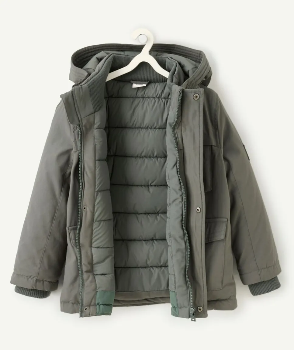 Parka garçon avec capuche kaki