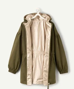 Parka réversible à capuche kaki fille