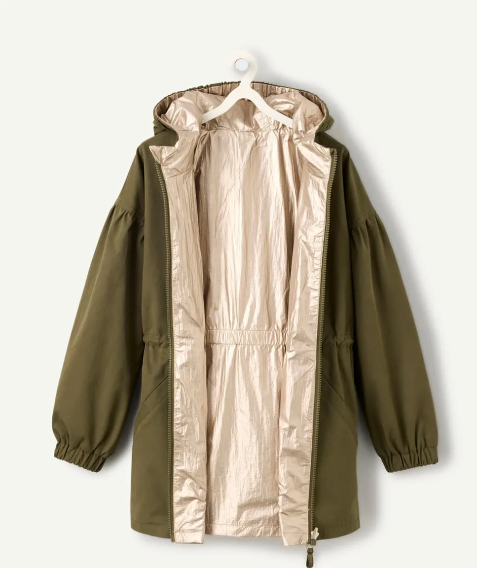 Parka réversible à capuche kaki fille