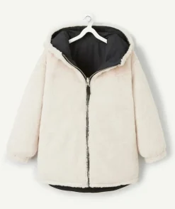 Parka réversible fille en fibres recyclées noir et blanc