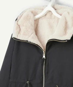 Parka réversible fille en fibres recyclées noir et blanc