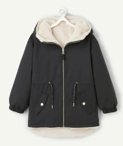 Parka réversible fille en fibres recyclées noir et blanc