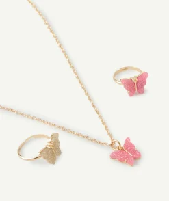 Parure bijoux fille papillons pailletés roses