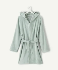 Peignoir garçon vert à capuche