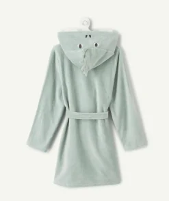 Peignoir garçon vert à capuche