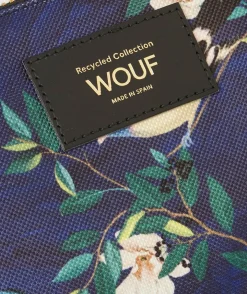 Petite pochette en fibres recyclées bleue et imprimée oiseaux