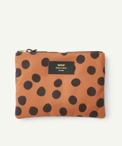 Pochette en plastique recyclé marron à pois