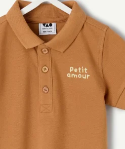 Polo bébé garçon camel imprimé message