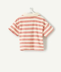 Polo bébé garçon rayé orange et écru