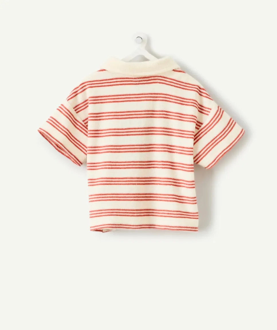 Polo bébé garçon rayé orange et écru