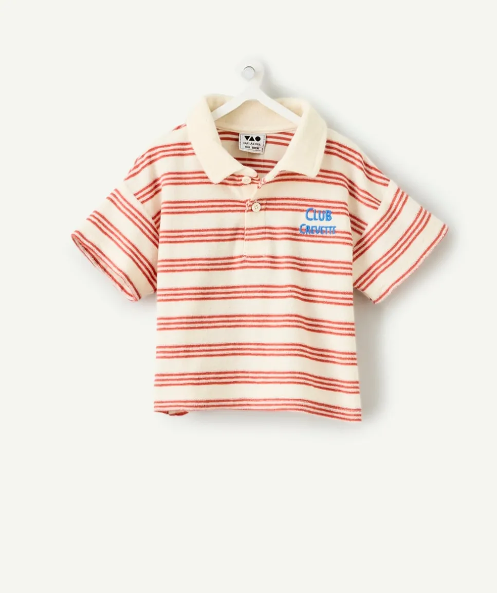 Polo bébé garçon rayé orange et écru
