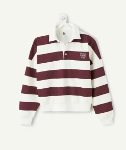 Polo fille droit rayé bordeaux et blanc