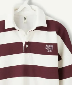 Polo fille droit rayé bordeaux et blanc