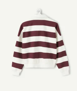 Polo fille droit rayé bordeaux et blanc