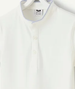 Polo garçon blanc bord bleu