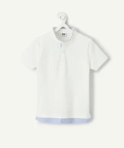 Polo garçon blanc bord bleu
