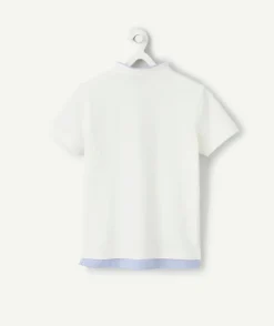 Polo garçon blanc bord bleu