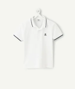 Polo garçon blanc coton imprimé
