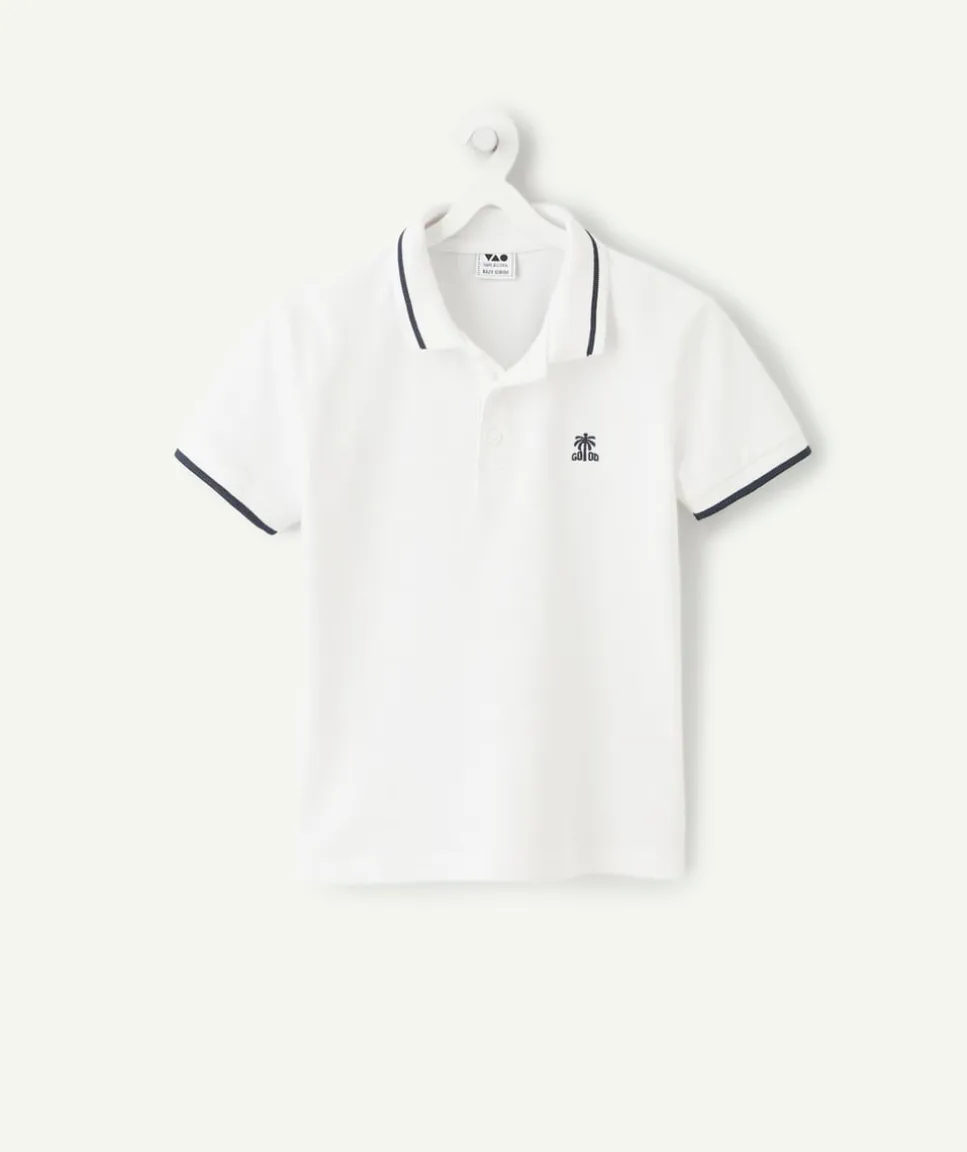 Polo garçon blanc coton imprimé