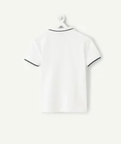 Polo garçon blanc coton imprimé